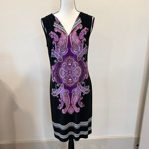 Enfocus Studio Black and Purple Midi Dress Size 8